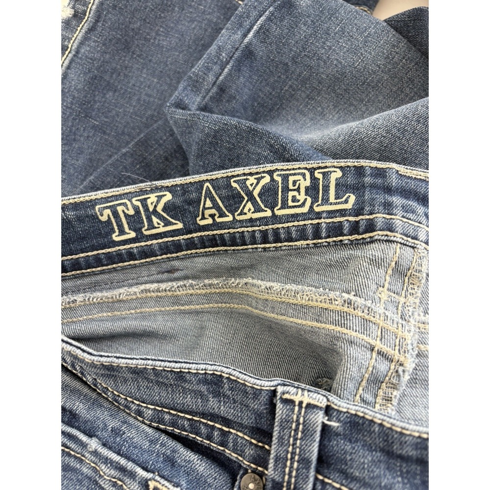 TK Axel Mens Slim Bootcut Jeans Size 38x31* Blue Medium Wash Distressed‎ Denim - Picture 3 of 15